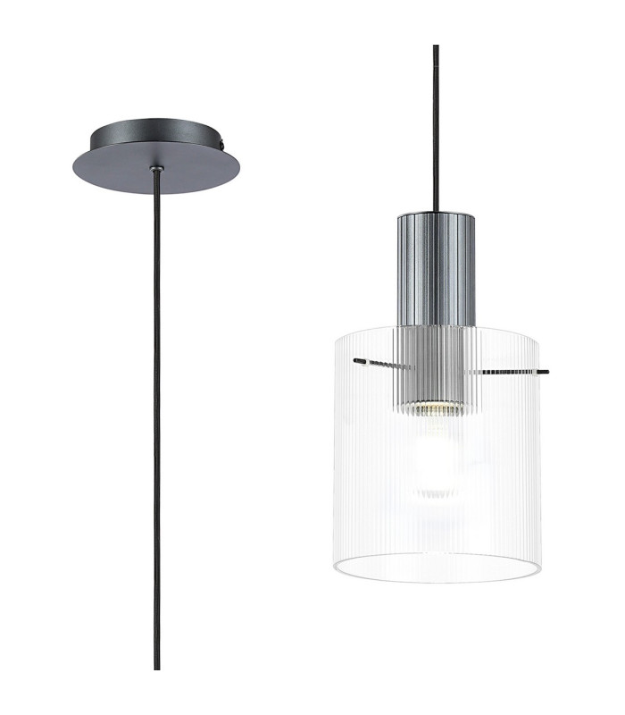 Hudson 21cm Single Pendant 1 Light Adjustable E27 Dark Grey/Clear Narrow Line Glass-1