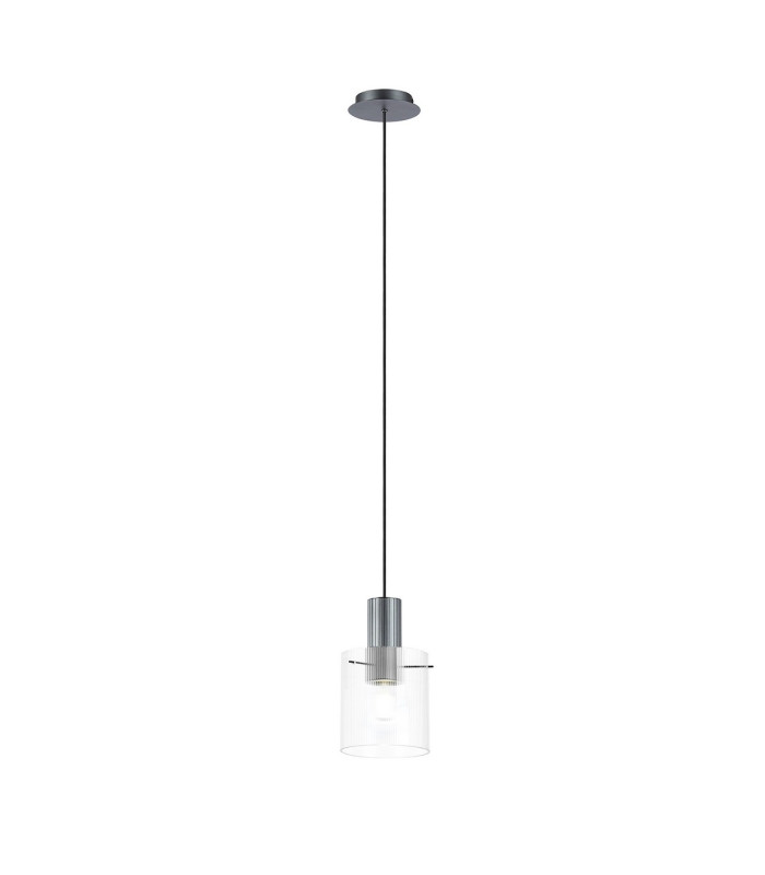 Hudson 21cm Single Pendant 1 Light Adjustable E27 Dark Grey/Clear Narrow Line Glass-3