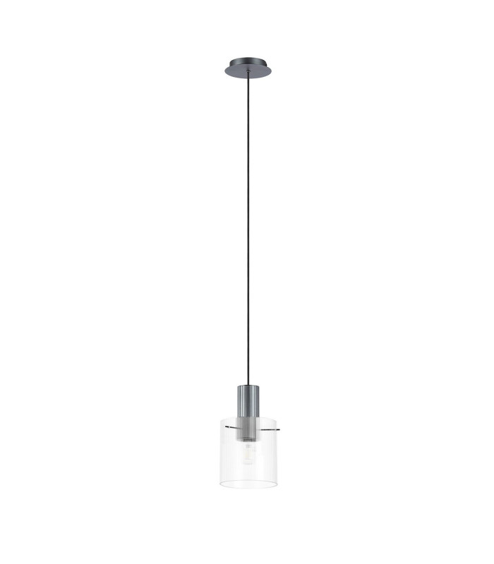 Hudson 21cm Single Pendant 1 Light Adjustable E27 Dark Grey/Clear Narrow Line Glass-4