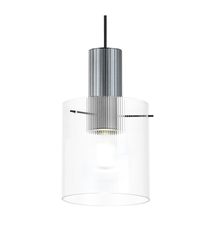 Hudson 21cm Single Pendant 1 Light Adjustable E27 Dark Grey/Clear Narrow Line Glass-5