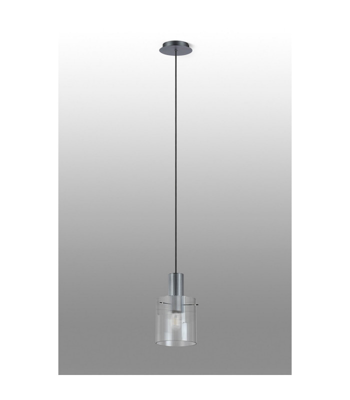 Hudson 21cm Single Pendant 1 Light Adjustable E27 Dark Grey/Clear Narrow Line Glass-7