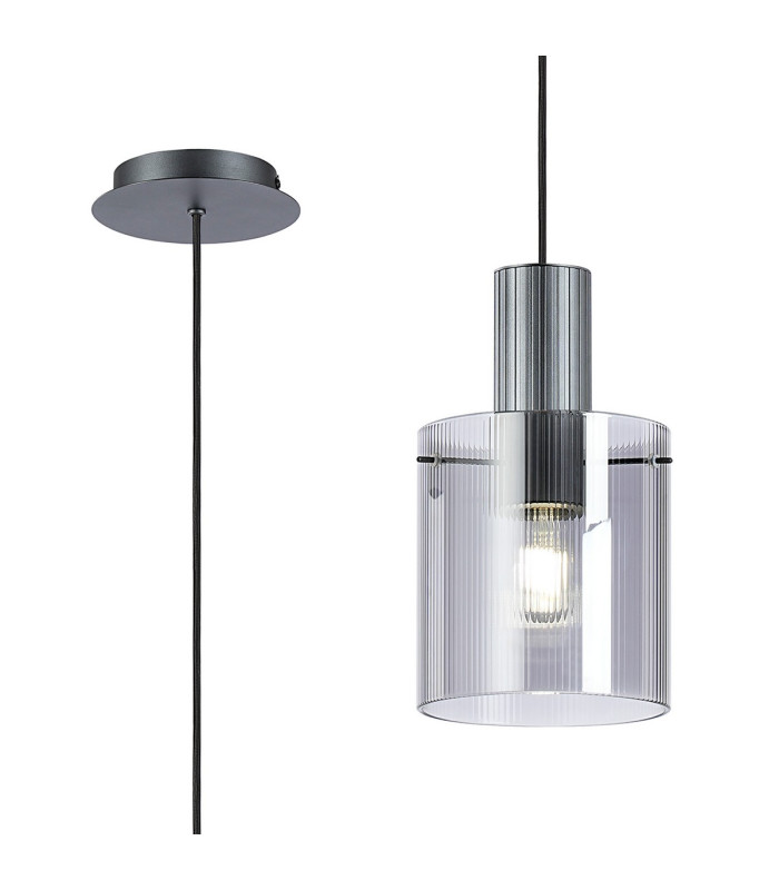 Hudson 21cm Single Pendant 1 Light Adjustable E27 Dark Grey/Smoke Narrow Line Glass-1