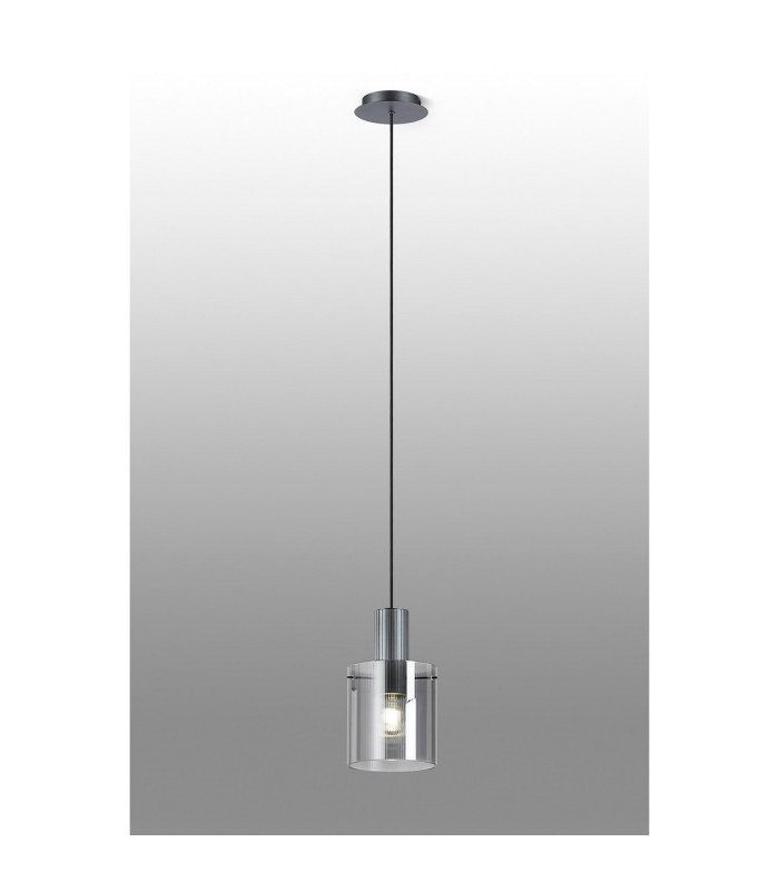 Hudson 21cm Single Pendant 1 Light Adjustable E27 Dark Grey/Smoke Narrow Line Glass-3