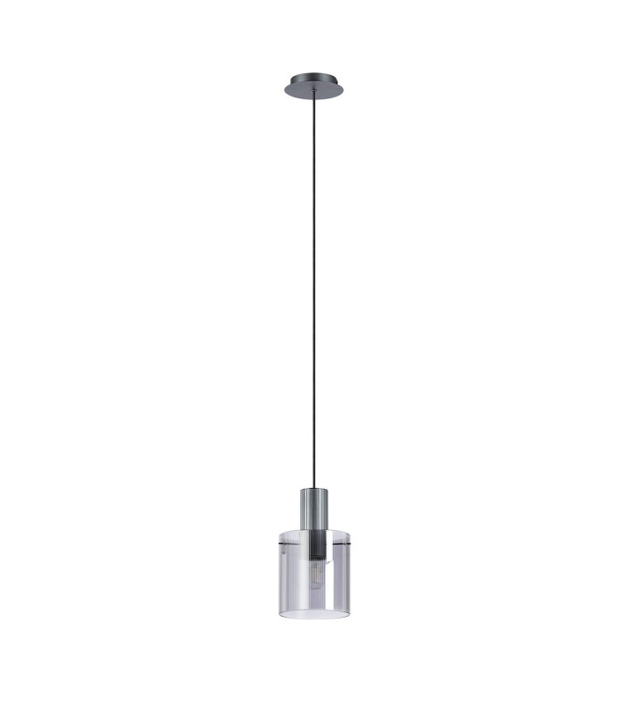 Hudson 21cm Single Pendant 1 Light Adjustable E27 Dark Grey/Smoke Narrow Line Glass-5