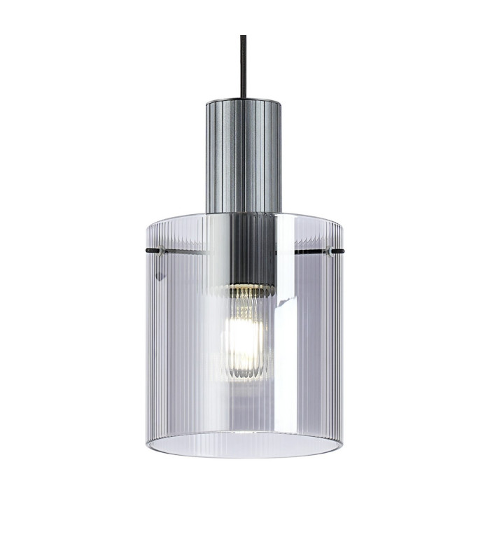 Hudson 21cm Single Pendant 1 Light Adjustable E27 Dark Grey/Smoke Narrow Line Glass-6