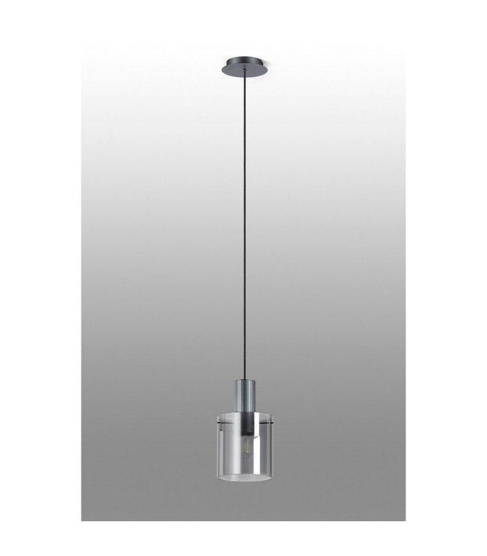 Hudson 21cm Single Pendant 1 Light Adjustable E27 Dark Grey/Smoke Narrow Line Glass-8