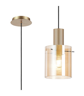 Hudson 21cm Single Pendant 1 Light Adjustable E27 Light Gold/Amber Narrow Line Glass-1