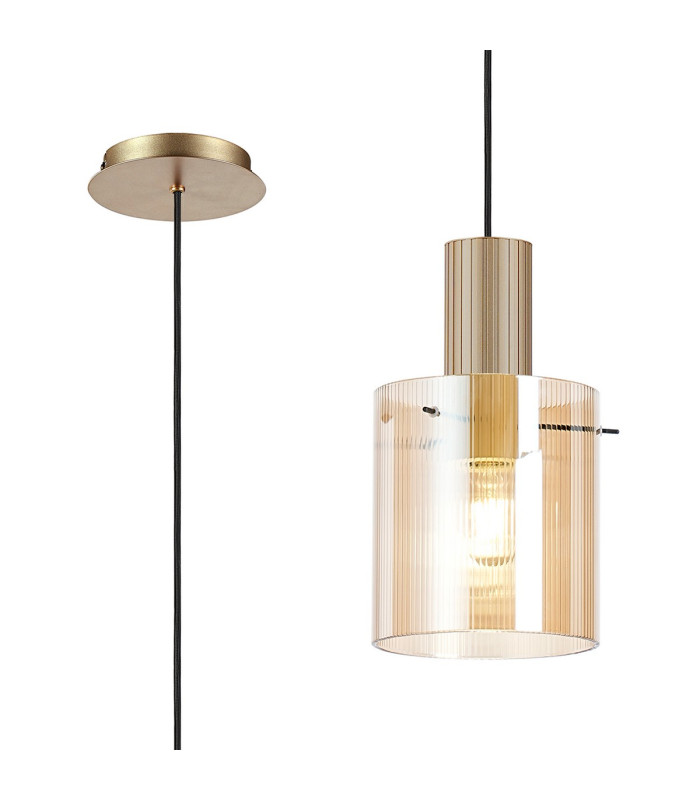 Hudson 21cm Single Pendant 1 Light Adjustable E27 Light Gold/Amber Narrow Line Glass-1