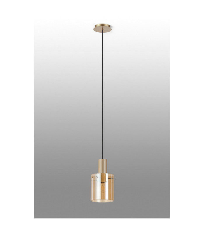 Hudson 21cm Single Pendant 1 Light Adjustable E27 Light Gold/Amber Narrow Line Glass-8