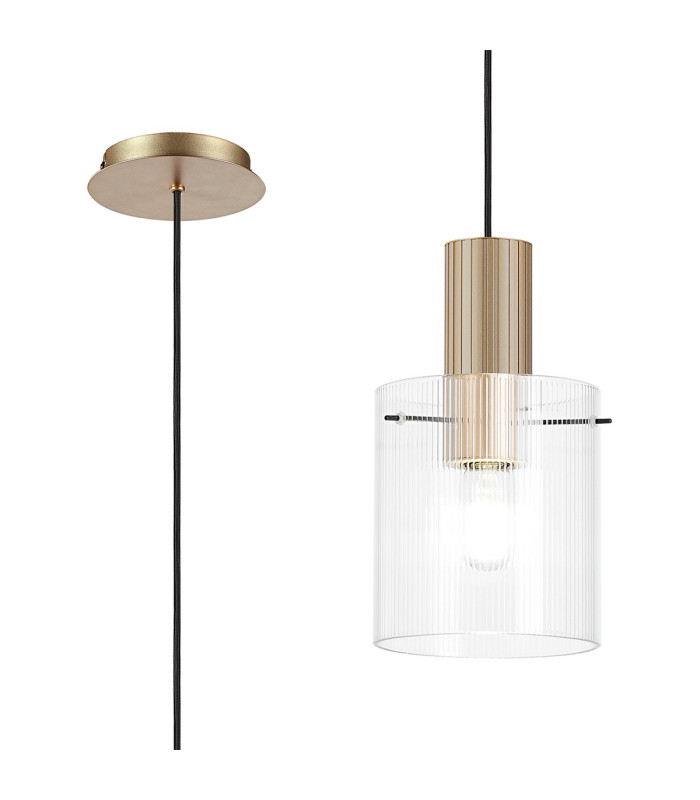 Hudson 21cm Single Pendant 1 Light Adjustable E27 Light Gold/Clear Narrow Line Glass-1