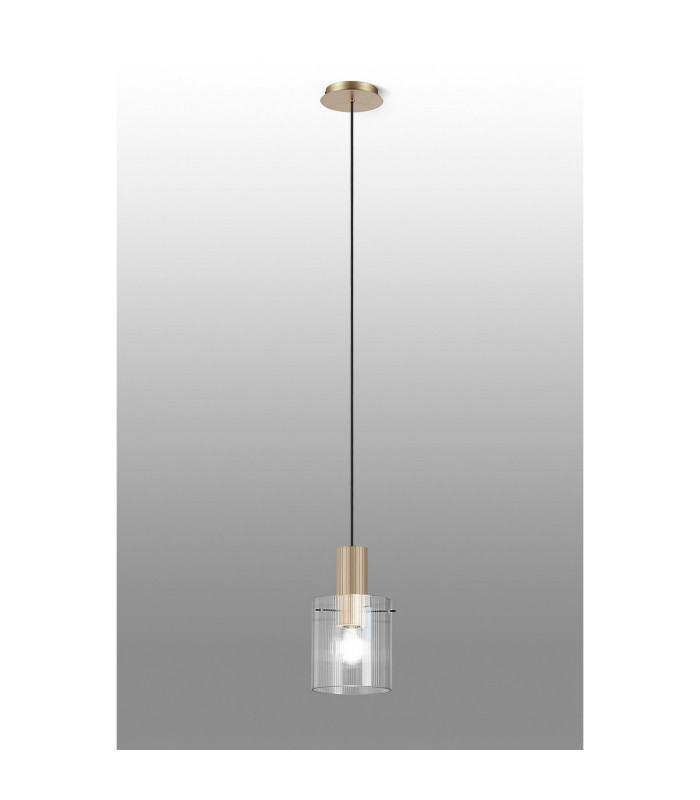 Hudson 21cm Single Pendant 1 Light Adjustable E27 Light Gold/Clear Narrow Line Glass-3