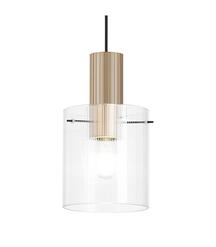 Hudson 21cm Single Pendant 1 Light Adjustable E27 Light Gold/Clear Narrow Line Glass-7