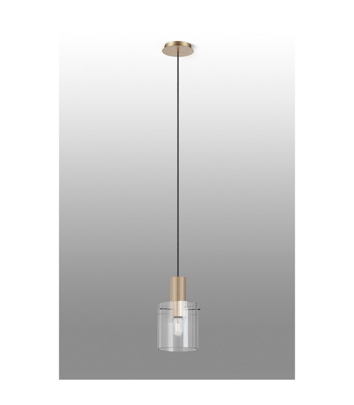 Hudson 21cm Single Pendant 1 Light Adjustable E27 Light Gold/Clear Narrow Line Glass-8