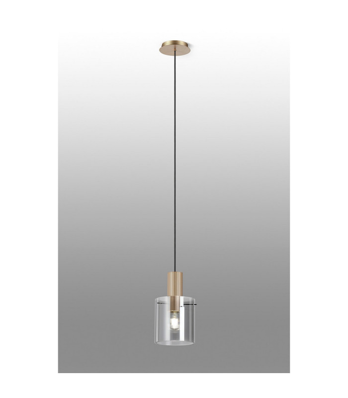 Hudson 21cm Single Pendant 1 Light Adjustable E27 Light Gold/Smoke Narrow Line Glass-3