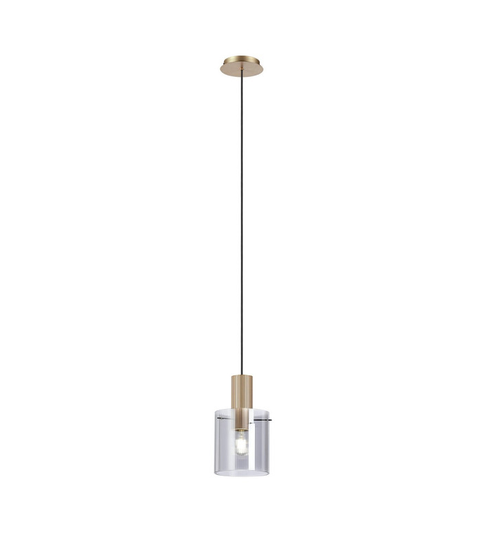Hudson 21cm Single Pendant 1 Light Adjustable E27 Light Gold/Smoke Narrow Line Glass-4