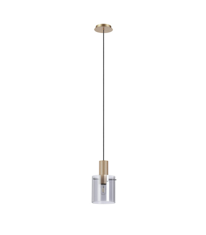 Hudson 21cm Single Pendant 1 Light Adjustable E27 Light Gold/Smoke Narrow Line Glass-5