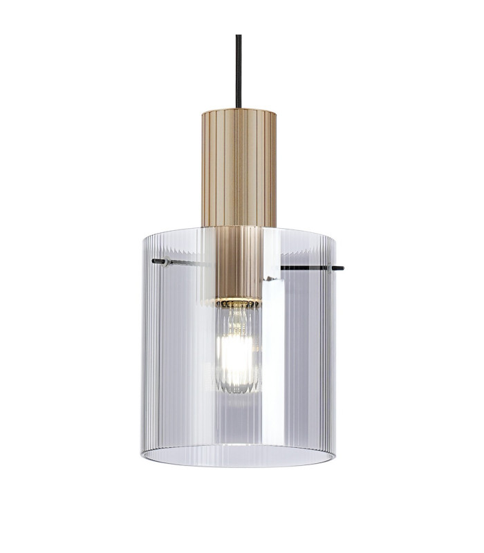Hudson 21cm Single Pendant 1 Light Adjustable E27 Light Gold/Smoke Narrow Line Glass-7
