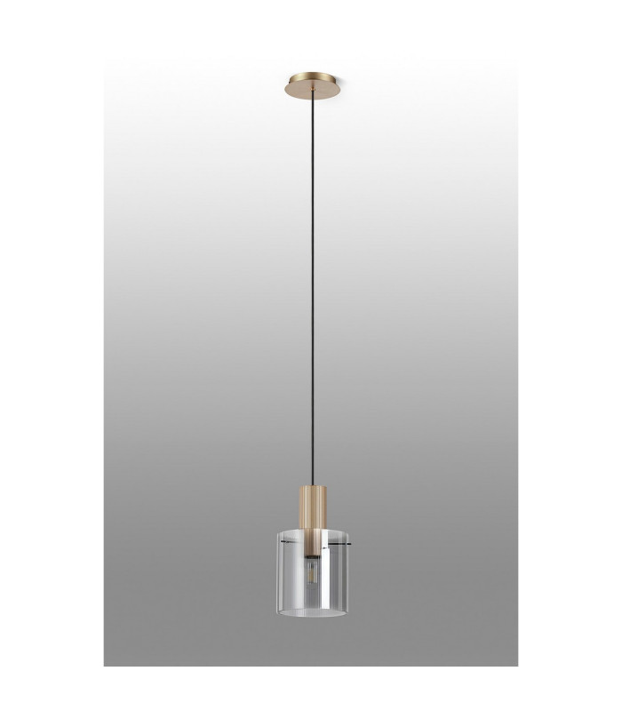 Hudson 21cm Single Pendant 1 Light Adjustable E27 Light Gold/Smoke Narrow Line Glass-8