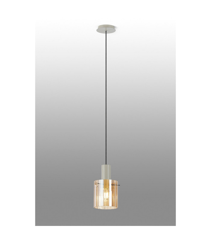 Hudson 21cm Single Pendant 1 Light Adjustable E27 Beige Stone/Amber Wide Line Glass-3