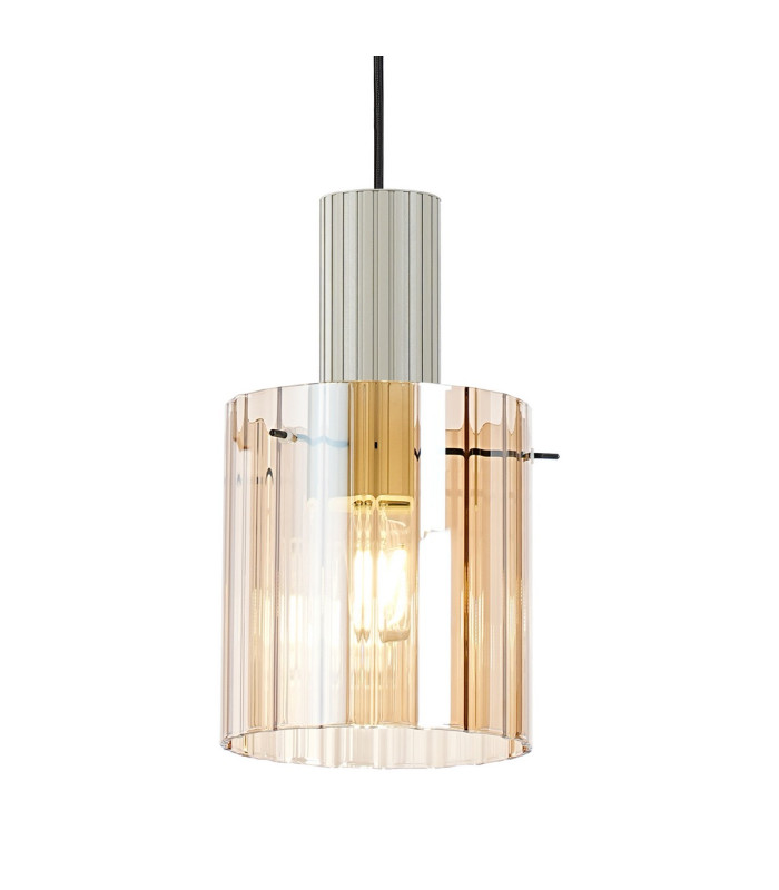 Hudson 21cm Single Pendant 1 Light Adjustable E27 Beige Stone/Amber Wide Line Glass-7