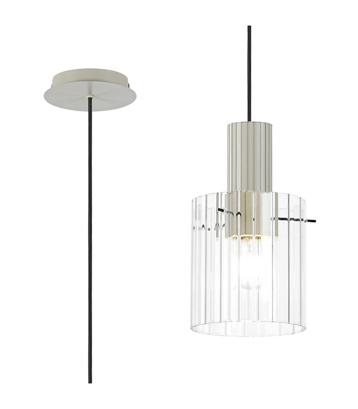 Hudson 21cm Single Pendant 1 Light Adjustable E27 Beige Stone/Clear Wide Line Glass-1