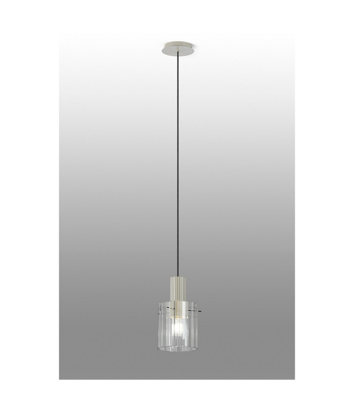 Hudson 21cm Single Pendant 1 Light Adjustable E27 Beige Stone/Clear Wide Line Glass-3