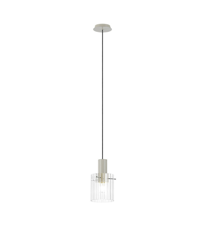 Hudson 21cm Single Pendant 1 Light Adjustable E27 Beige Stone/Clear Wide Line Glass-4