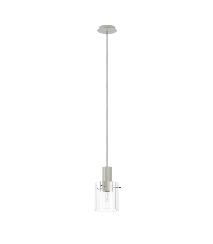 Hudson 21cm Single Pendant 1 Light Adjustable E27 Beige Stone/Clear Wide Line Glass-5