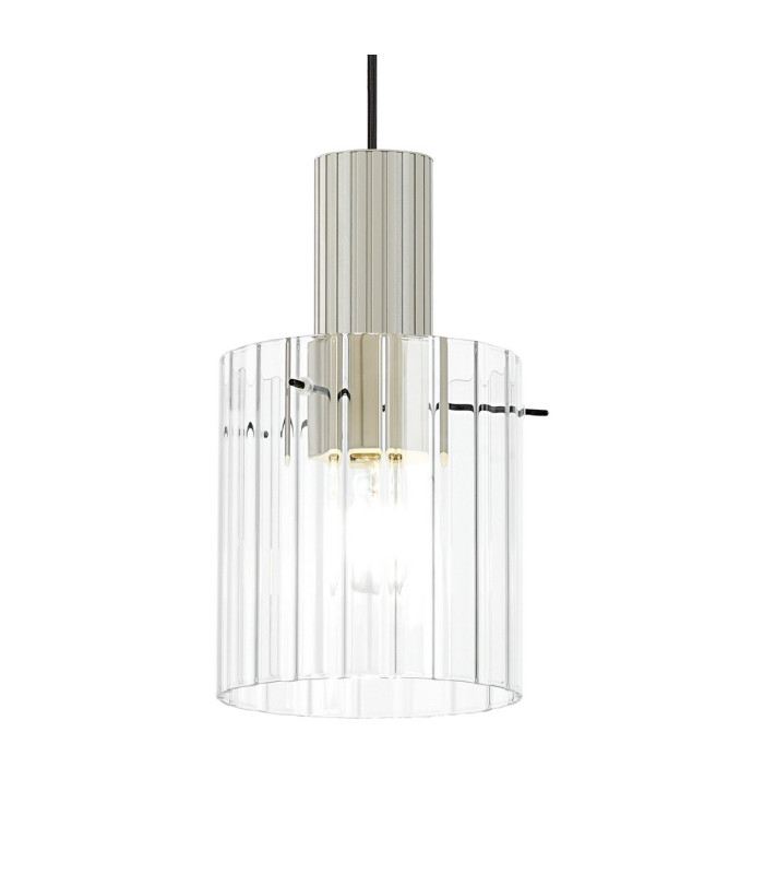 Hudson 21cm Single Pendant 1 Light Adjustable E27 Beige Stone/Clear Wide Line Glass-7