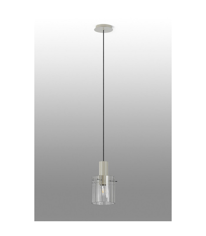 Hudson 21cm Single Pendant 1 Light Adjustable E27 Beige Stone/Clear Wide Line Glass-8