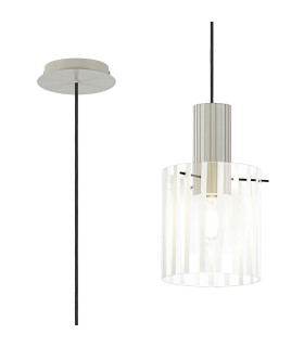 Hudson 21cm Single Pendant 1 Light Adjustable E27 Beige Stone/Frosted/Clear Wide Line Glass-1
