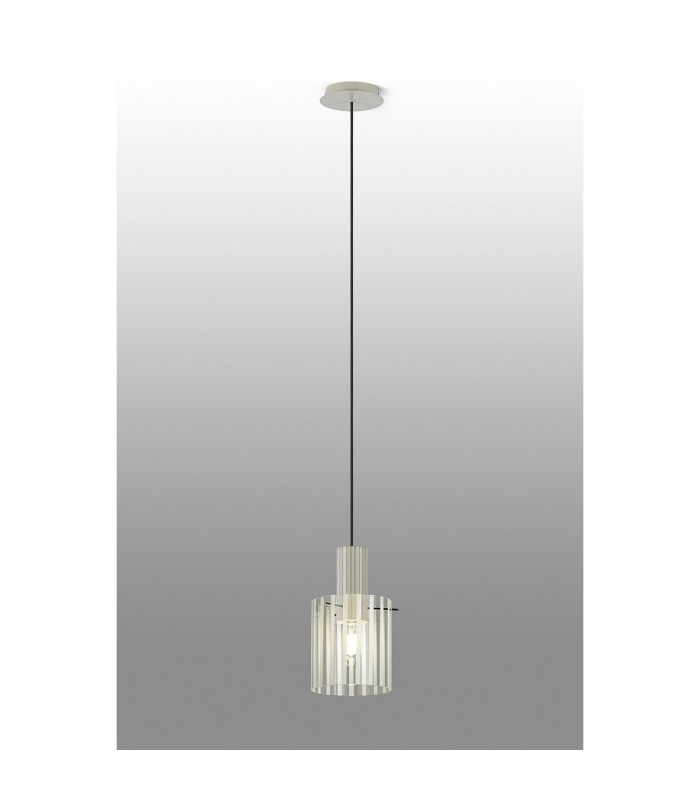 Hudson 21cm Single Pendant 1 Light Adjustable E27 Beige Stone/Frosted/Clear Wide Line Glass-3