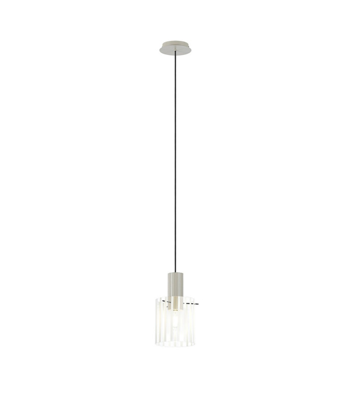 Hudson 21cm Single Pendant 1 Light Adjustable E27 Beige Stone/Frosted/Clear Wide Line Glass-4