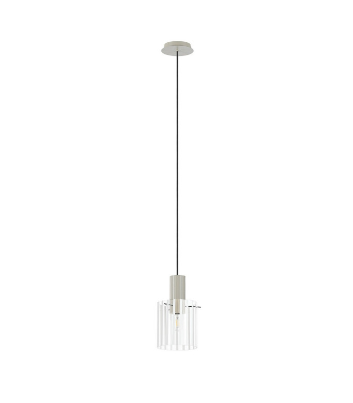 Hudson 21cm Single Pendant 1 Light Adjustable E27 Beige Stone/Frosted/Clear Wide Line Glass-5