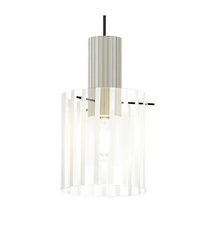 Hudson 21cm Single Pendant 1 Light Adjustable E27 Beige Stone/Frosted/Clear Wide Line Glass-7