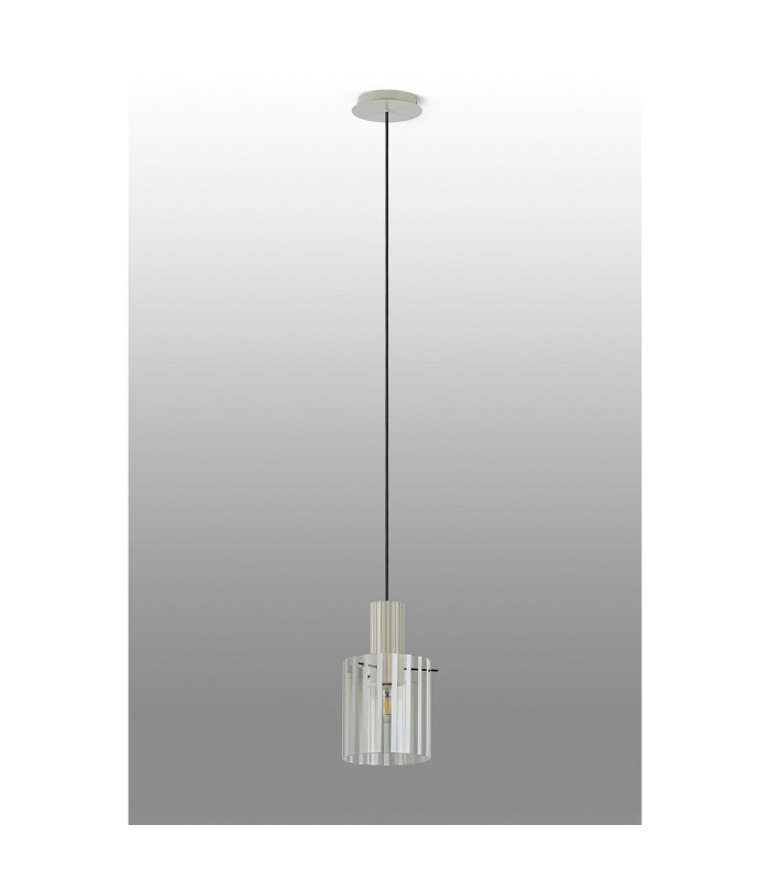 Hudson 21cm Single Pendant 1 Light Adjustable E27 Beige Stone/Frosted/Clear Wide Line Glass-8