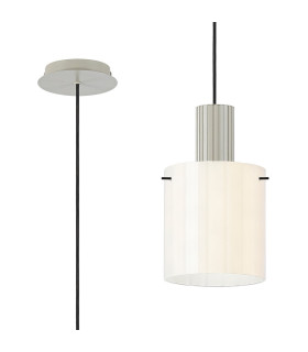 Hudson 21cm Single Pendant 1 Light Adjustable E27 Beige Stone/Gloss White Wide Line Glass-1