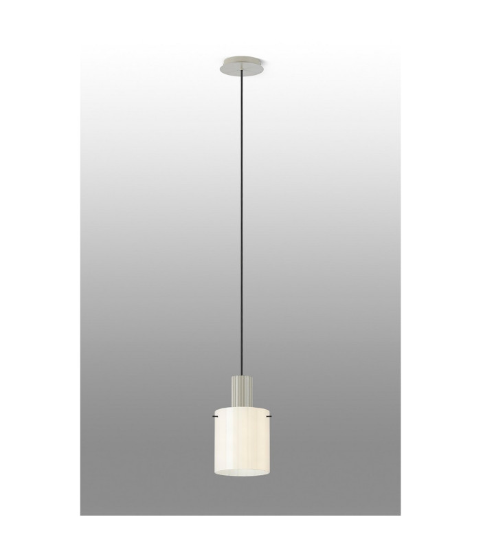Hudson 21cm Single Pendant 1 Light Adjustable E27 Beige Stone/Gloss White Wide Line Glass-3