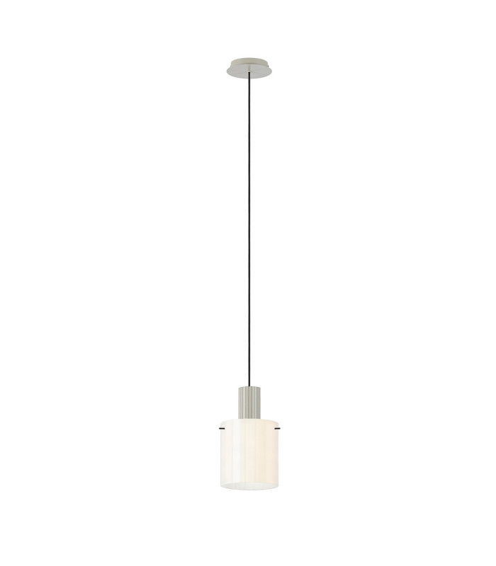 Hudson 21cm Single Pendant 1 Light Adjustable E27 Beige Stone/Gloss White Wide Line Glass-4