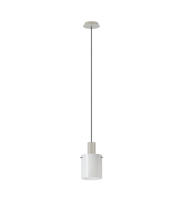 Hudson 21cm Single Pendant 1 Light Adjustable E27 Beige Stone/Gloss White Wide Line Glass-5