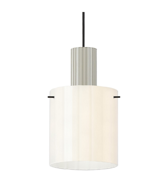 Hudson 21cm Single Pendant 1 Light Adjustable E27 Beige Stone/Gloss White Wide Line Glass-7