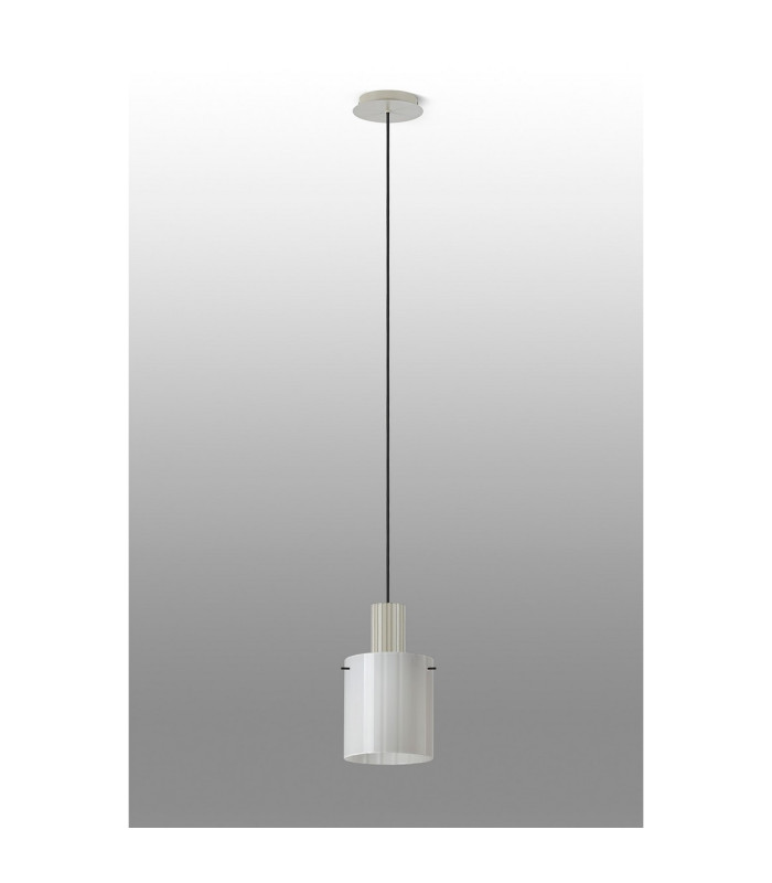 Hudson 21cm Single Pendant 1 Light Adjustable E27 Beige Stone/Gloss White Wide Line Glass-8
