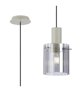 Hudson 21cm Single Pendant 1 Light Adjustable E27 Beige Stone/Smoke Wide Line Glass-1