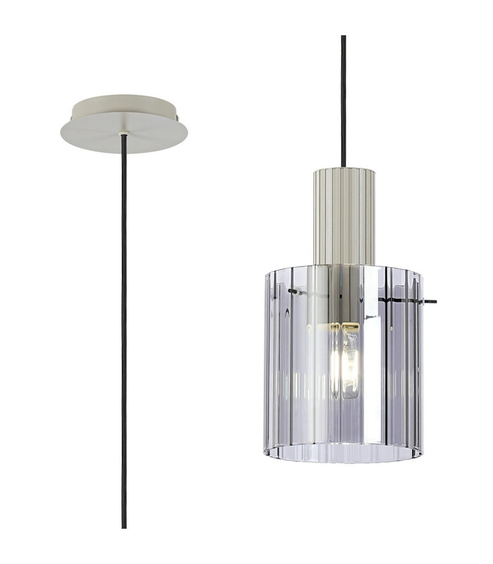 Hudson 21cm Single Pendant 1 Light Adjustable E27 Beige Stone/Smoke Wide Line Glass-1