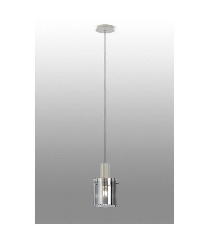 Hudson 21cm Single Pendant 1 Light Adjustable E27 Beige Stone/Smoke Wide Line Glass-3