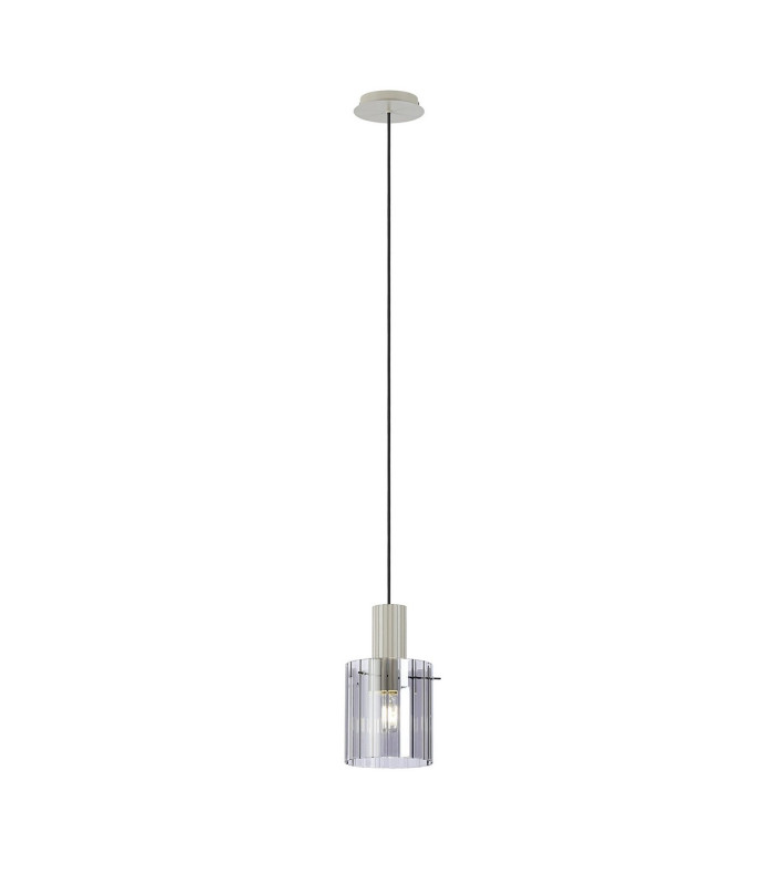 Hudson 21cm Single Pendant 1 Light Adjustable E27 Beige Stone/Smoke Wide Line Glass-5