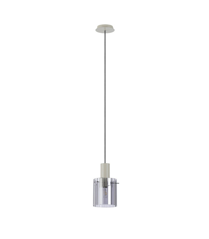 Hudson 21cm Single Pendant 1 Light Adjustable E27 Beige Stone/Smoke Wide Line Glass-6