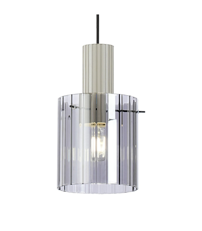 Hudson 21cm Single Pendant 1 Light Adjustable E27 Beige Stone/Smoke Wide Line Glass-8