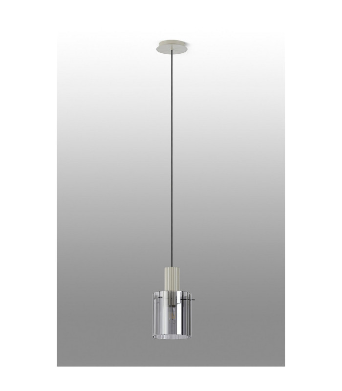 Hudson 21cm Single Pendant 1 Light Adjustable E27 Beige Stone/Smoke Wide Line Glass-9
