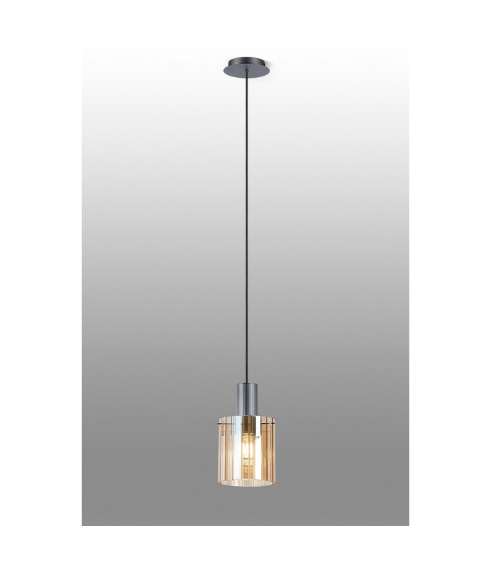 Hudson 21cm Single Pendant 1 Light Adjustable E27 Dark Grey/Amber Wide Line Glass-3